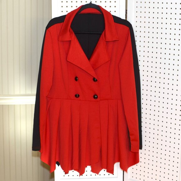 Plus Size 1XL Black & Red Long Sleeve Peplum Ruffle Casual Blazer Jacket - Picture 2 of 14